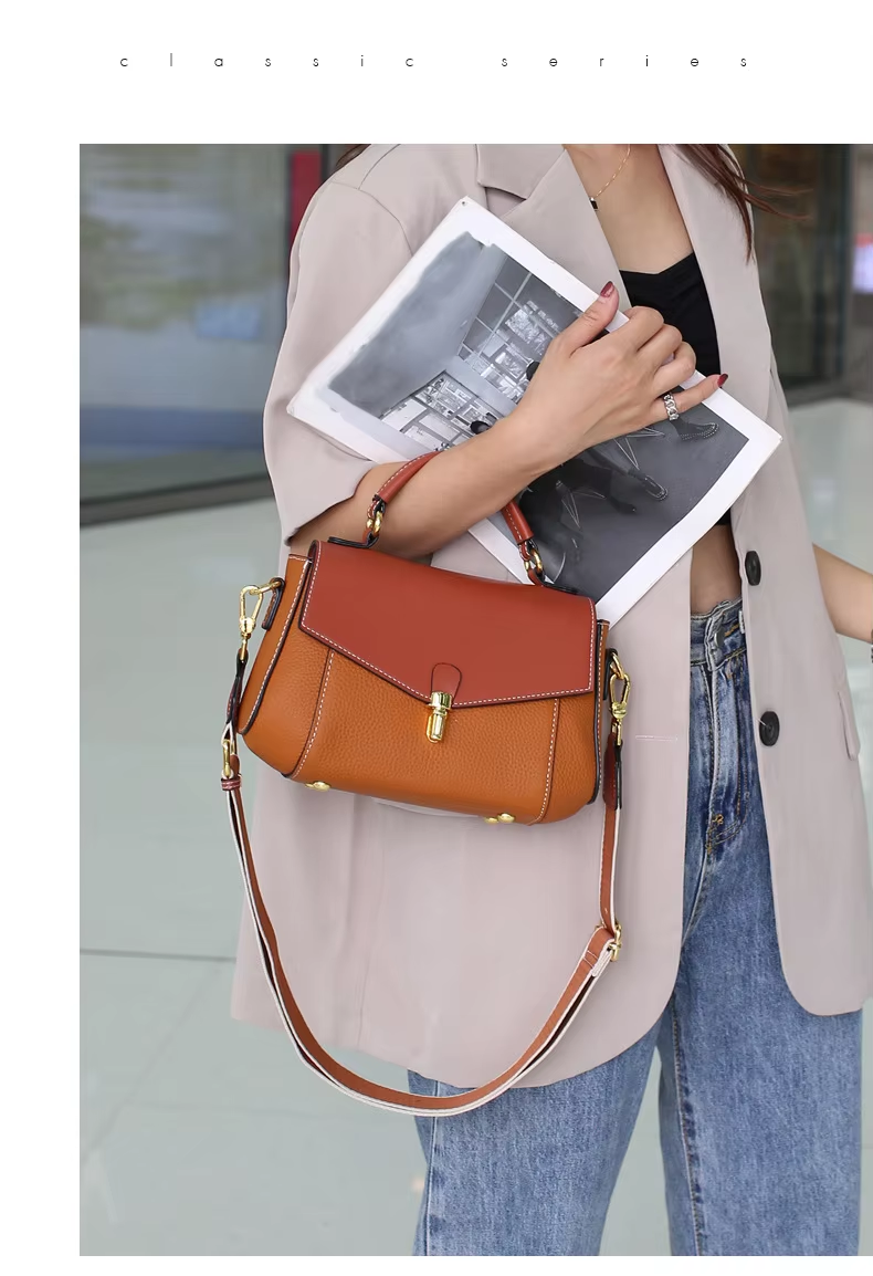 Small Genuine Leather Shoulder Handbag for Women - Coffee