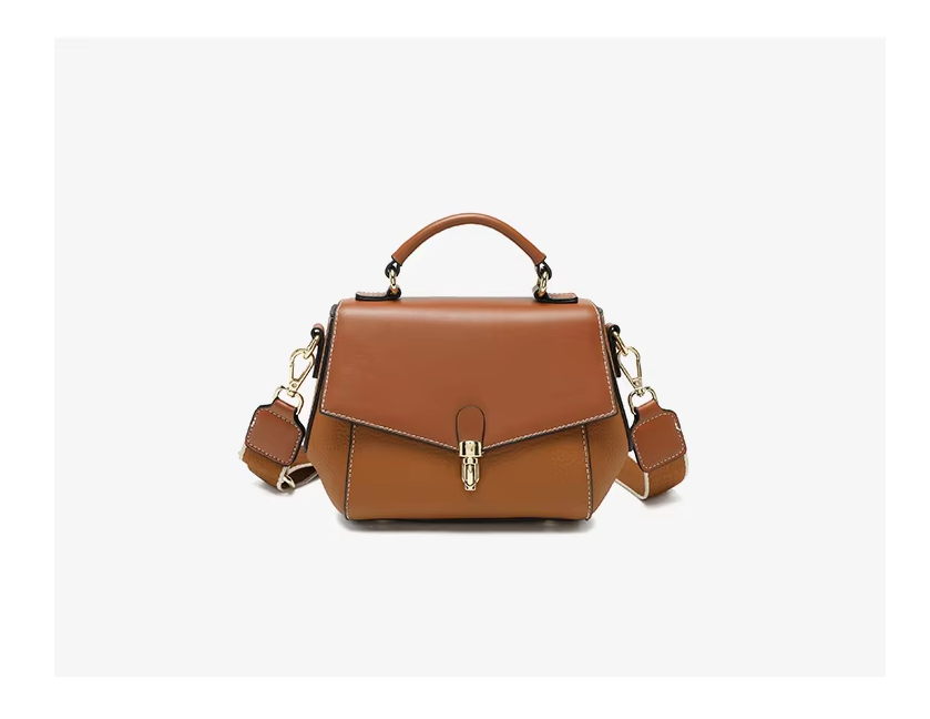 Small Genuine Leather Shoulder Handbag for Women - Coffee