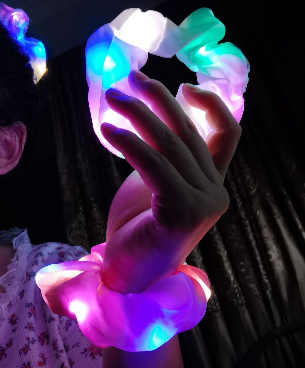 LED Silk Satin Scrunchies - Pack of 3(Black/White/Pink)