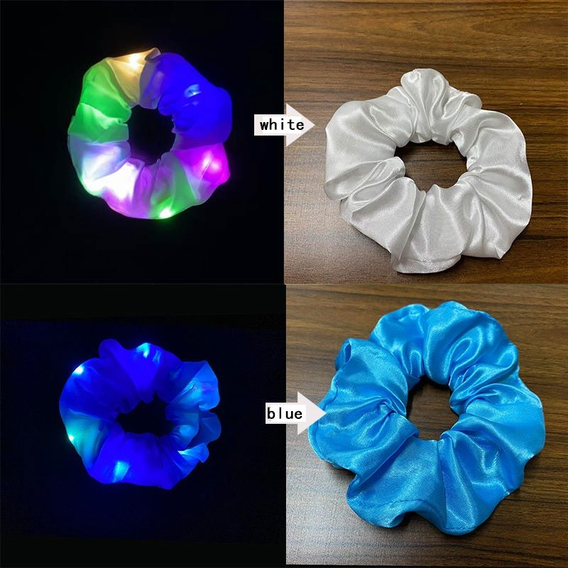 LED Silk Satin Scrunchies - Pack of 3(Black/White/Blue)