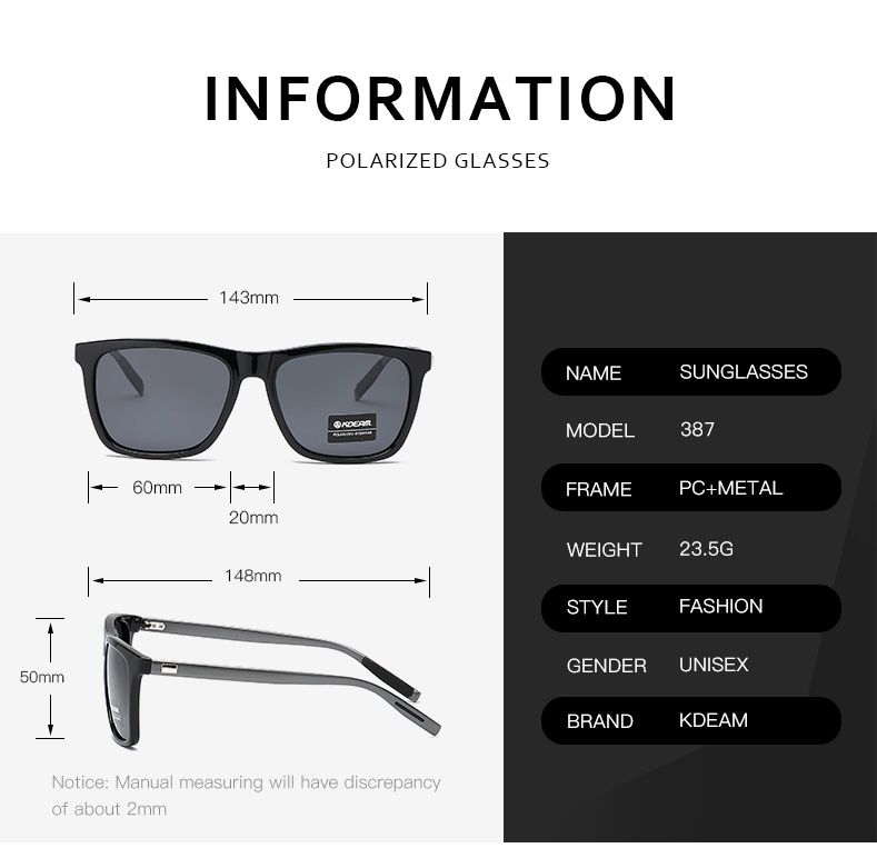 KDEAM KD387S Polarized Sunglasses - Black, Pink