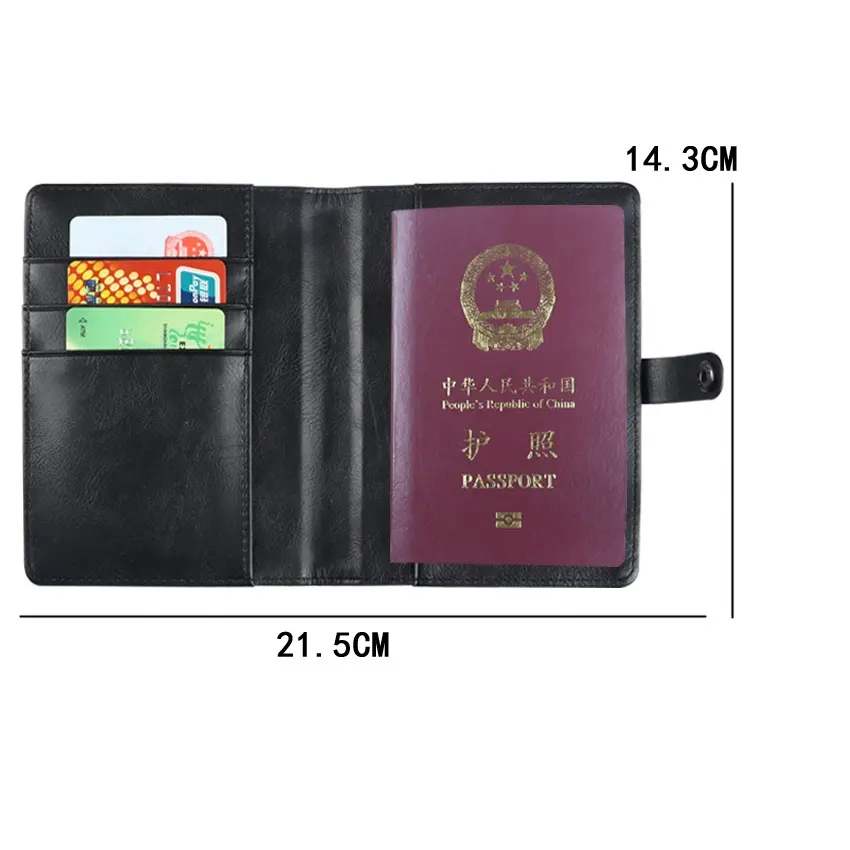 PU Leather Travel Passport & Card Holder with a Slot For AirTag - Black