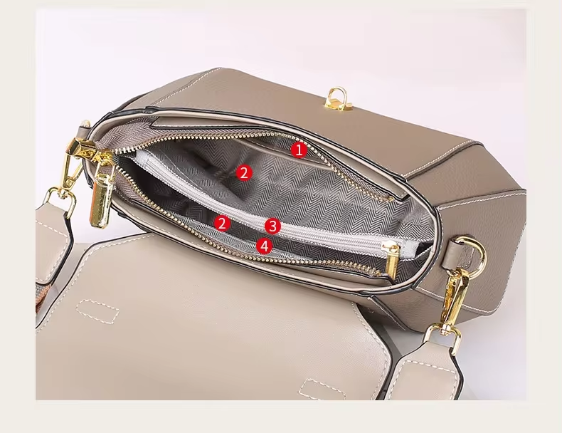 Small Genuine Leather Shoulder Handbag for Women - Khaki