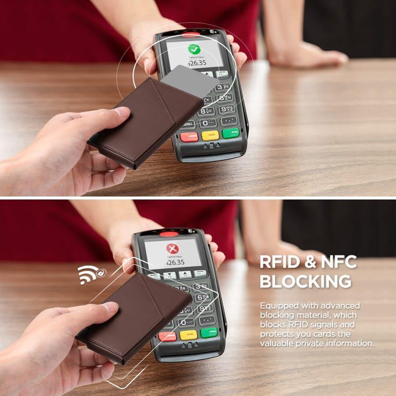 Pink - Leather RFID Blocking Metal Pop Up Card Holder