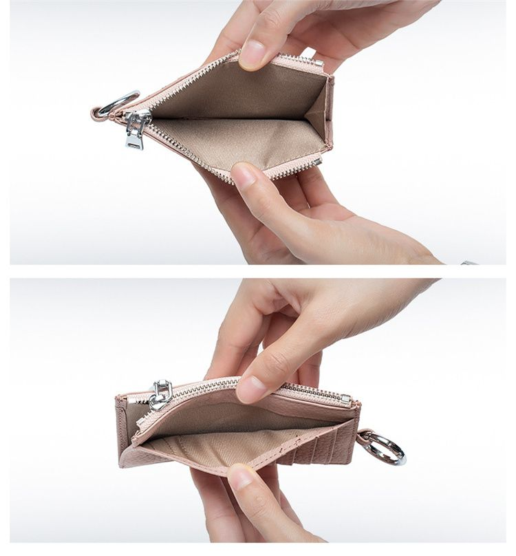 Slim Genuine Leather ID Card Bag Mini Coin Purse Card Holder- Rose Pink