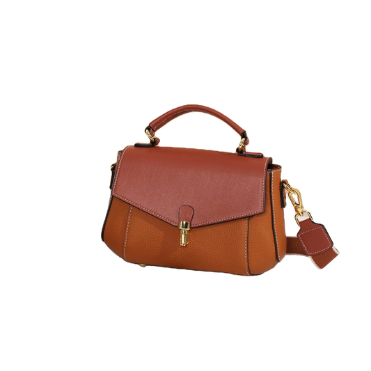 Small Genuine Leather Shoulder Handbag for Women - Coffee