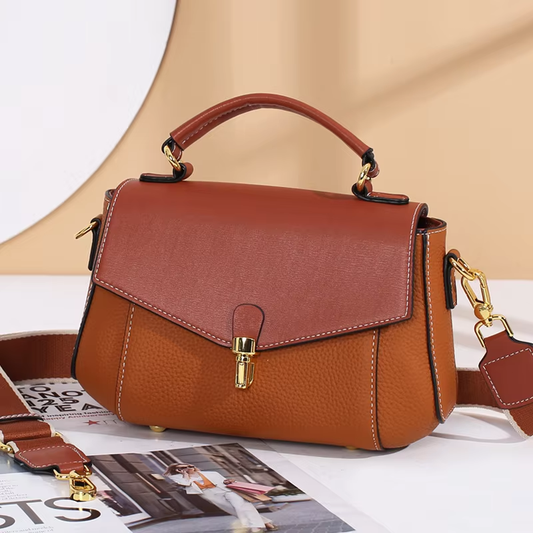 Small Genuine Leather Shoulder Handbag for Women - Coffee