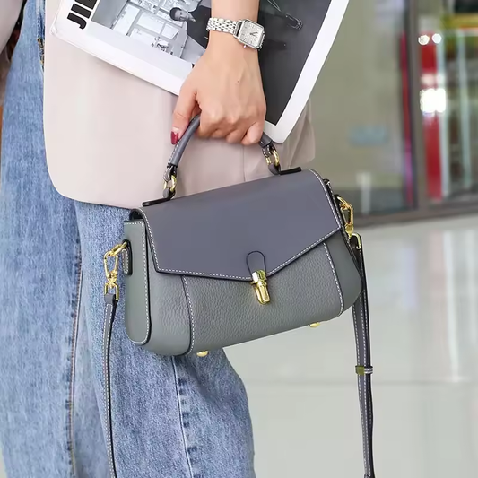 Small Genuine Leather Shoulder Handbag for Women - Haze Blue