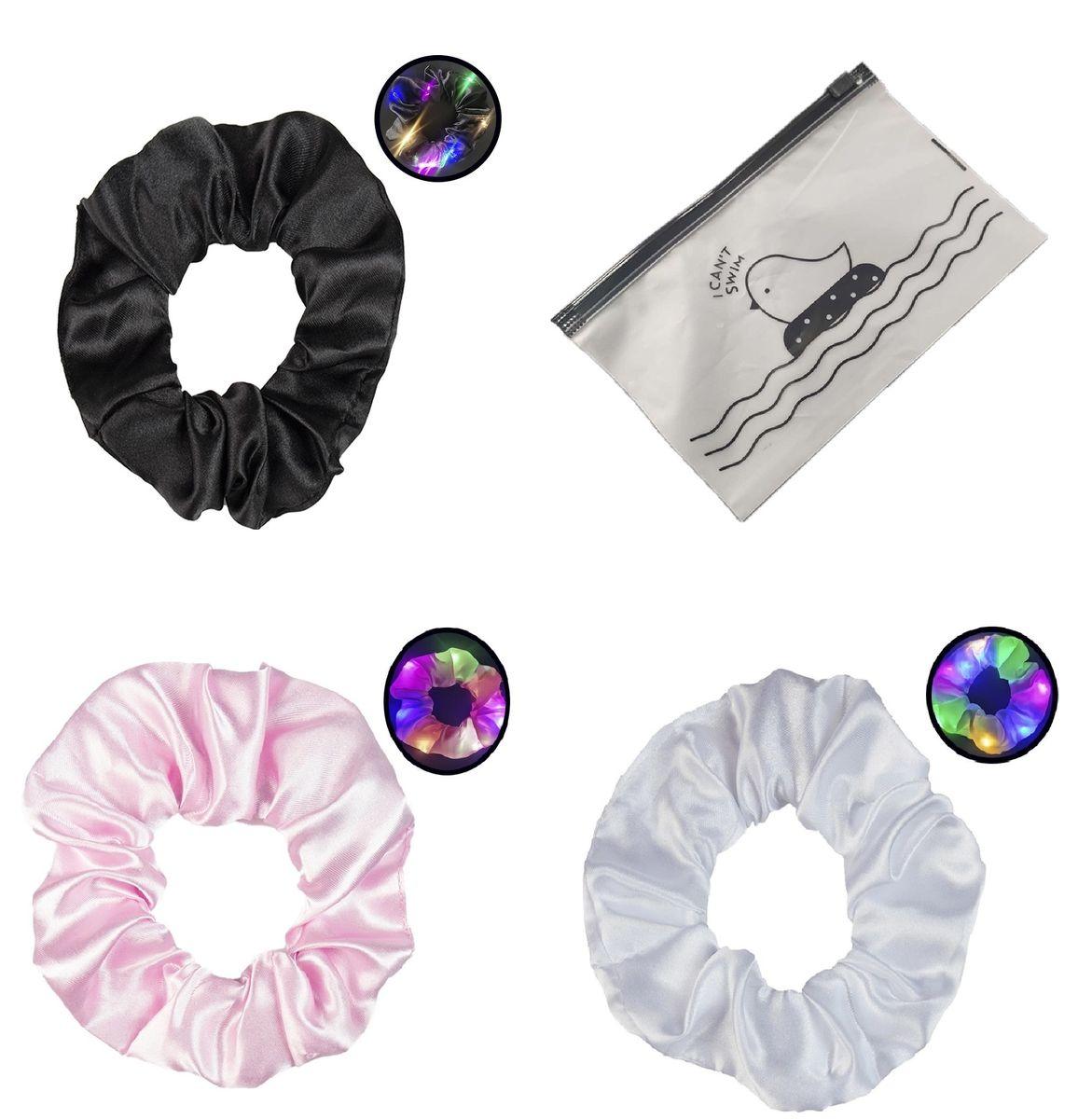 LED Silk Satin Scrunchies - Pack of 3(Black/White/Pink)