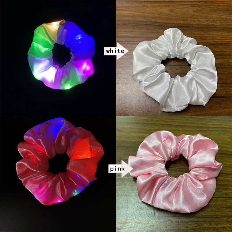 LED Silk Satin Scrunchies - Pack of 3(Black/White/Pink)