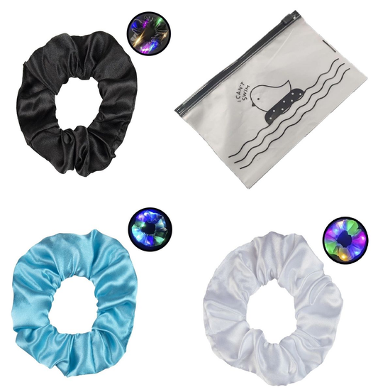 LED Silk Satin Scrunchies - Pack of 3(Black/White/Blue)
