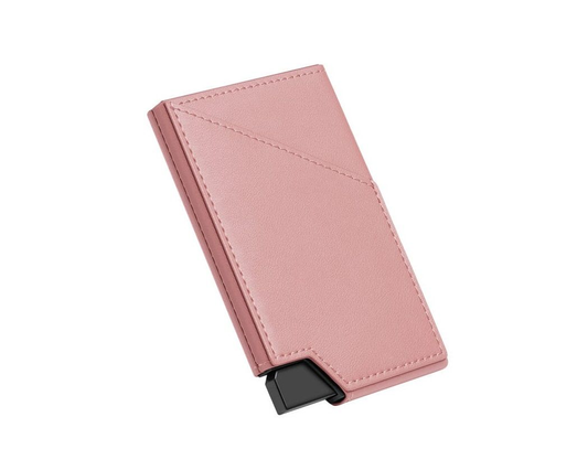Pink - Leather RFID Blocking Metal Pop Up Card Holder