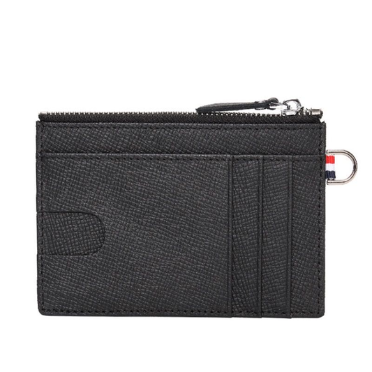 RFID Genuine Leather Card Holder With Zipper Coin Bag - Black