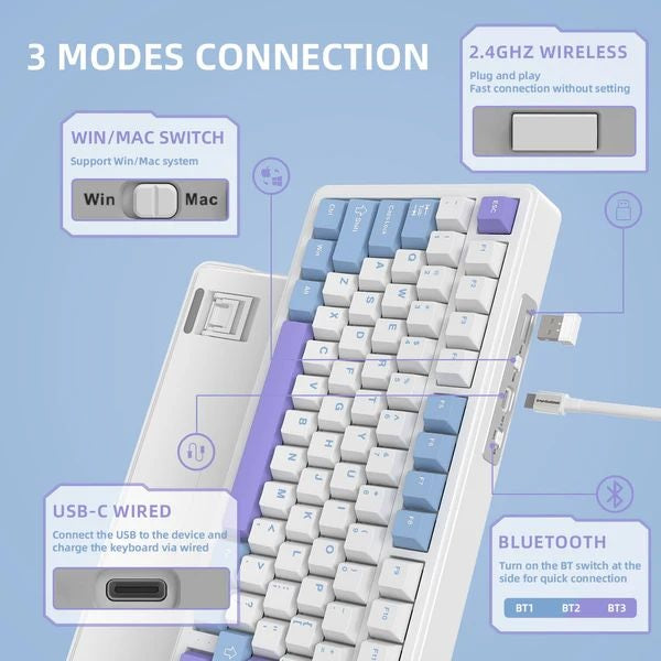 ATTACK SHARK X85 TRI-Mode Mechanical Keyboard- Starlight White