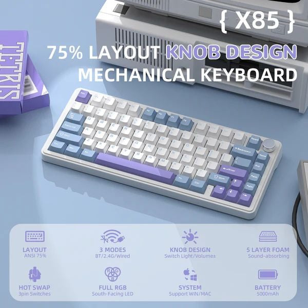 ATTACK SHARK X85 TRI-Mode Mechanical Keyboard- Starlight White