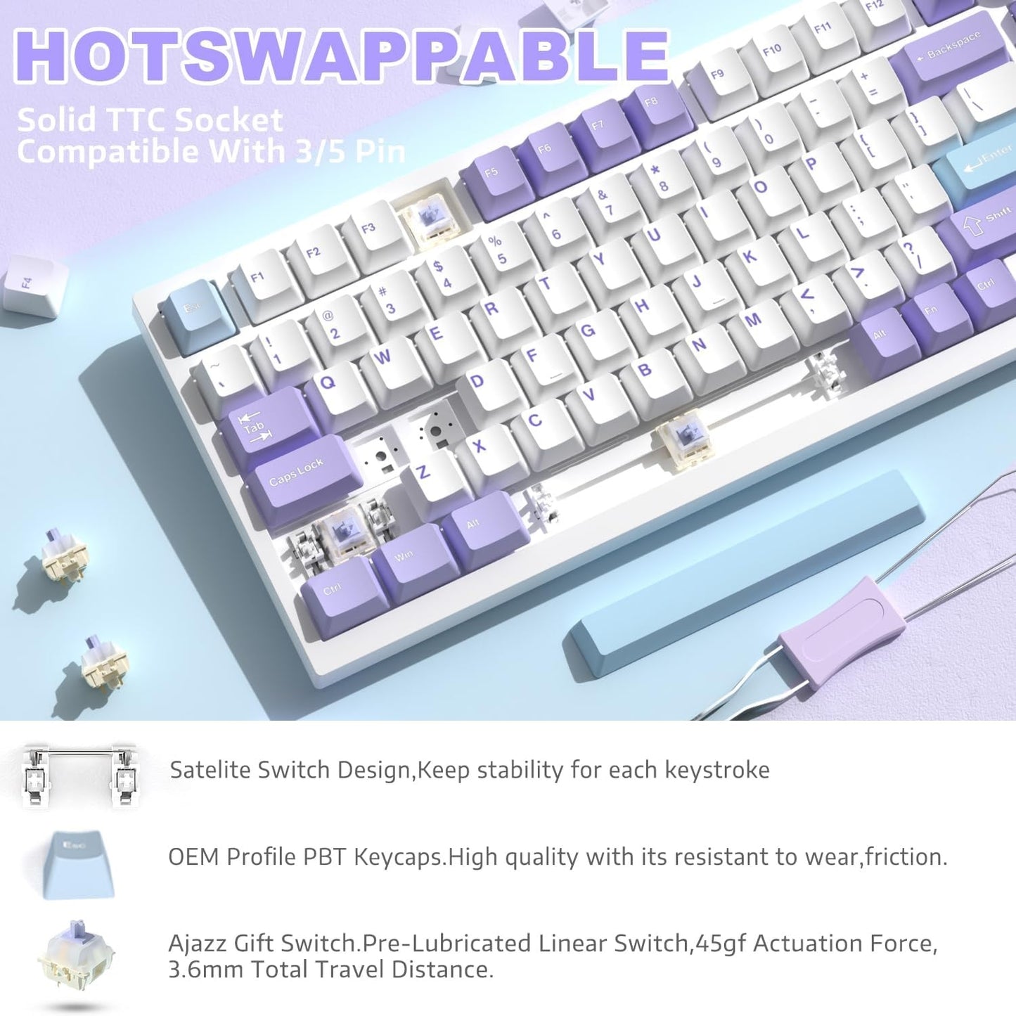 ATTACK SHARK X85 TRI-Mode Mechanical Keyboard- Starlight White