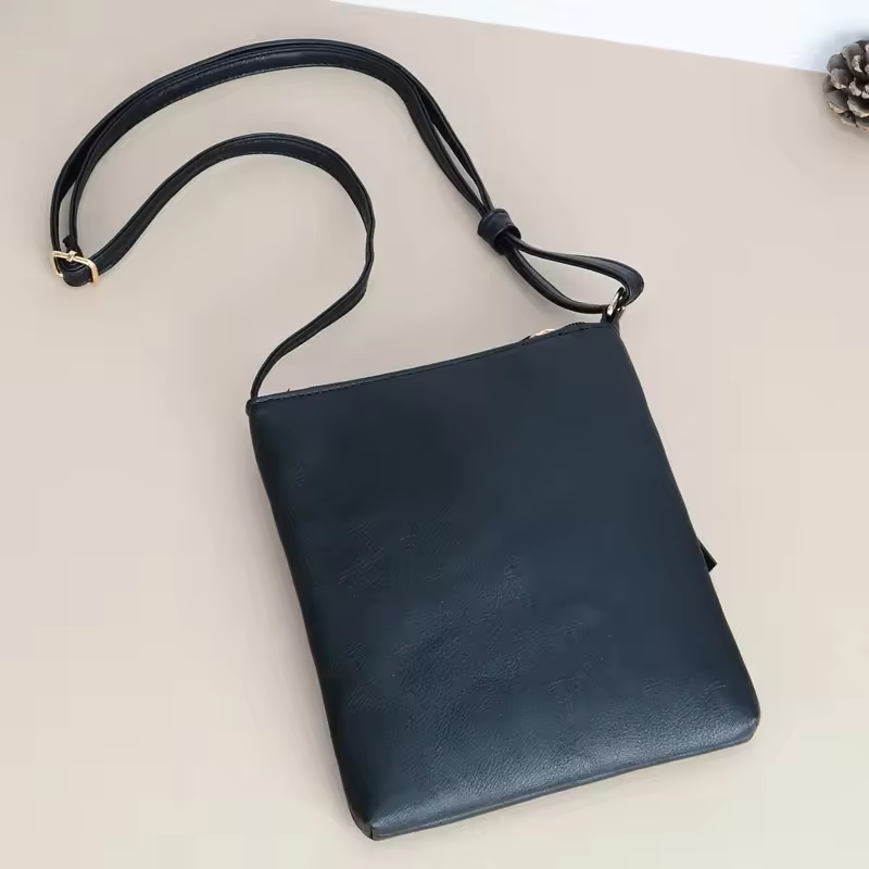 Women's Small PU Leather Sling Messenger Bag - Black