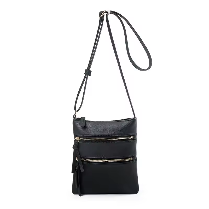 Women's Small PU Leather Sling Messenger Bag - Black