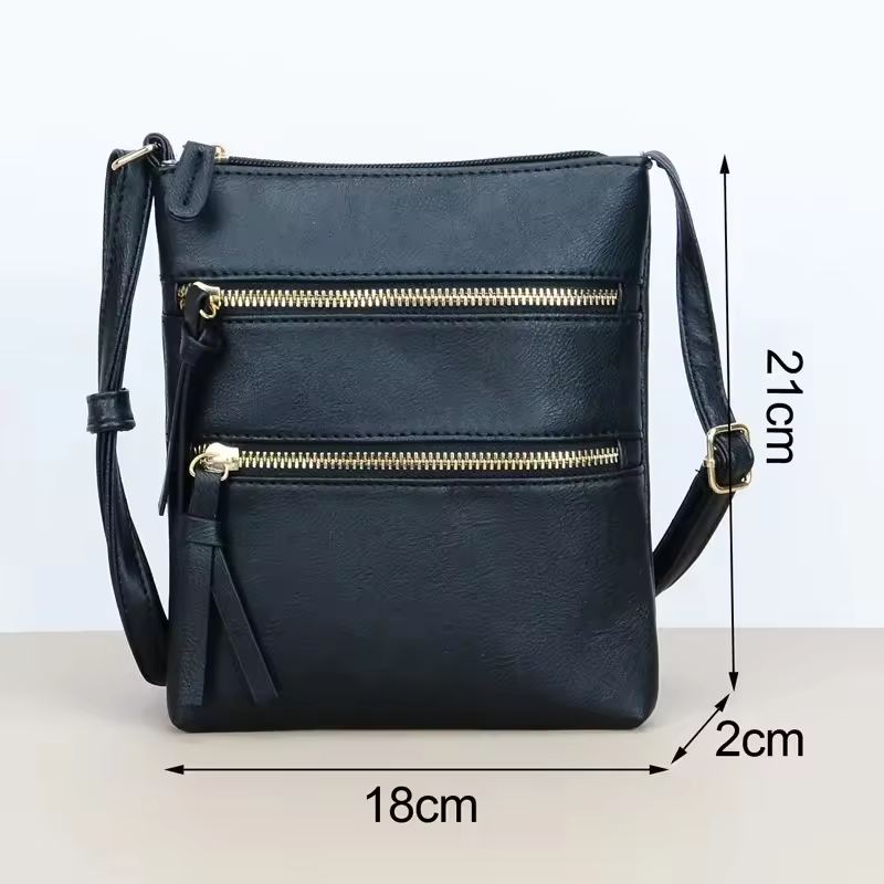 Women's Small PU Leather Sling Messenger Bag - Black