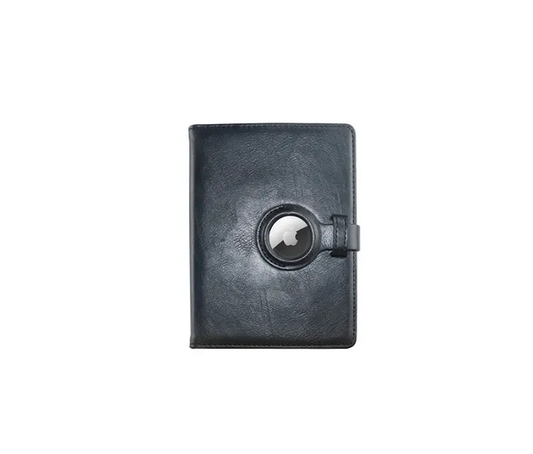 PU Leather Travel Passport & Card Holder with a Slot For AirTag - Black