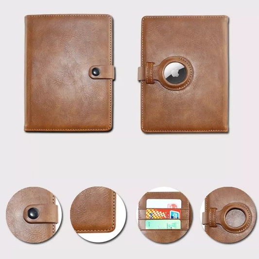 PU Leather Travel Passport & Card Holder with a Slot For AirTag - Brown