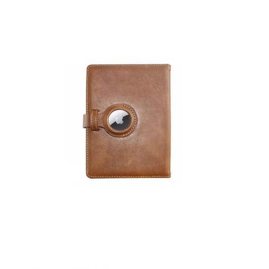 PU Leather Travel Passport & Card Holder with a Slot For AirTag - Brown