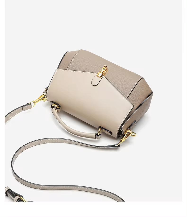 Small Genuine Leather Shoulder Handbag for Women - Khaki