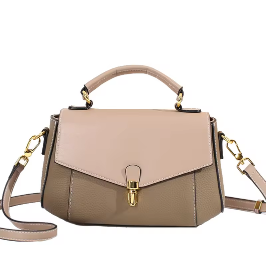 Small Genuine Leather Shoulder Handbag for Women - Khaki