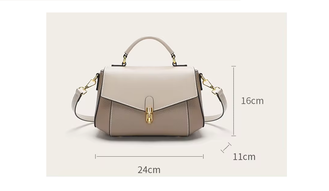 Small Genuine Leather Shoulder Handbag for Women - Khaki