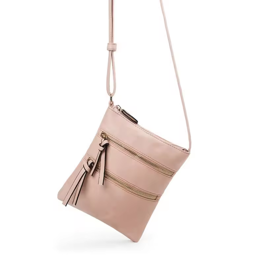 Women's Small PU Leather Sling Messenger Bag - Light Pink