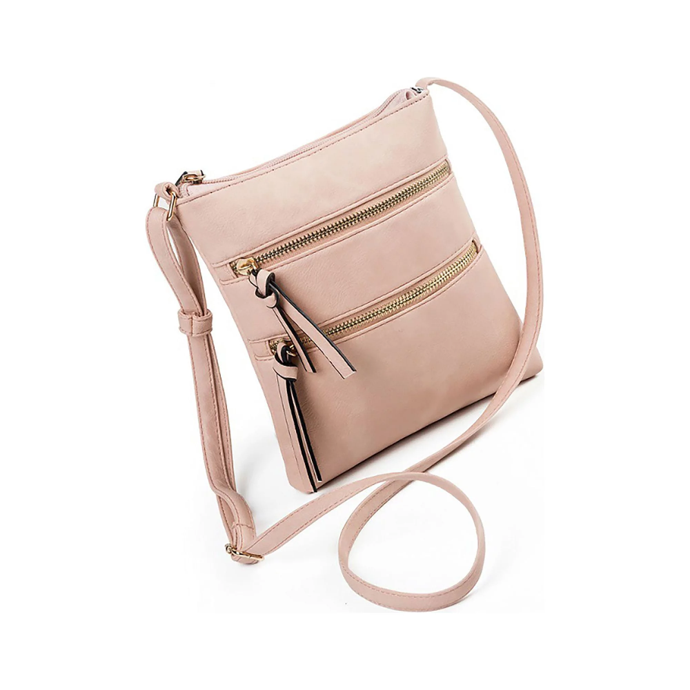 Women's Small PU Leather Sling Messenger Bag - Light Pink