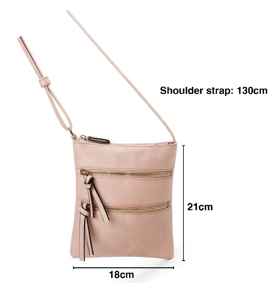 Women's Small PU Leather Sling Messenger Bag - Light Pink