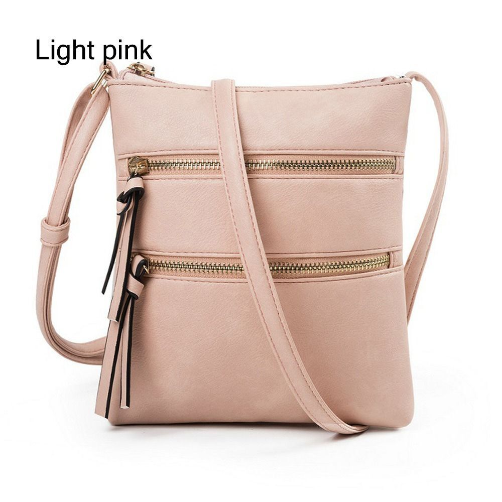 Women's Small PU Leather Sling Messenger Bag - Light Pink