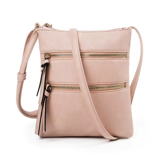 Women's Small PU Leather Sling Messenger Bag - Light Pink