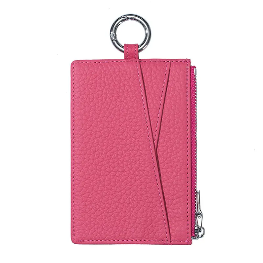 Slim Genuine Leather ID Card Bag Mini Coin Purse Card Holder- Rose Pink